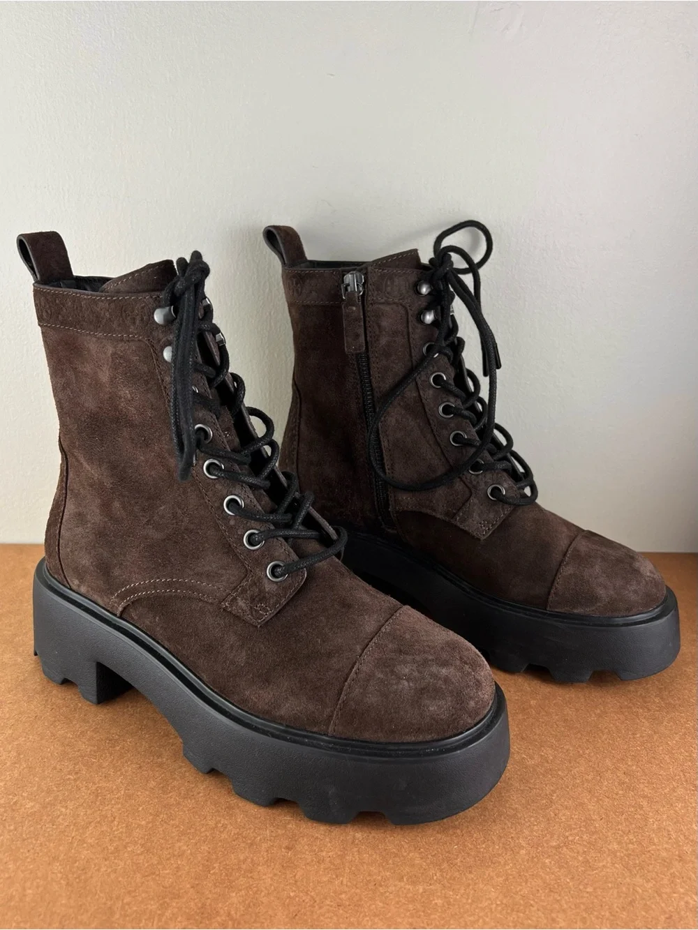 TORY BURCH BROWN SUEDE COMBAT BOOTS
